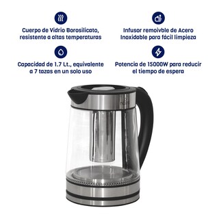 Foto 5 | Tetera Eléctrica Con Infusor 1.7 Litros De Vidrio Templado Con Luz Led + Dispensador De Agua Inteligente Naesi