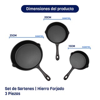 Foto 4 | Combo Set 3 Sartenes De Hierro Forjado + Salero Pimentero Electrico 2 En 1 Naesi