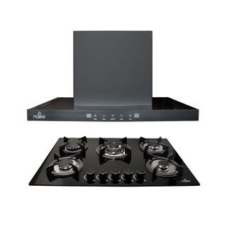 Foto 1 | Combo Campana Extractora De Pared Tipo T 7 cm Con Luz Led + Parrilla De Gas 5 Quemadores En Vidrio Templado Naesi