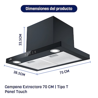 Foto 3 | Combo Campana Extractora De Pared Tipo T 7 cm Con Luz Led + Parrilla De Gas 5 Quemadores En Vidrio Templado Naesi