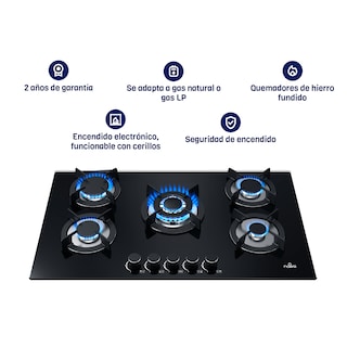 Foto 4 | Combo Campana Extractora De Pared Tipo T 7 cm Con Luz Led + Parrilla De Gas 5 Quemadores En Vidrio Templado Naesi