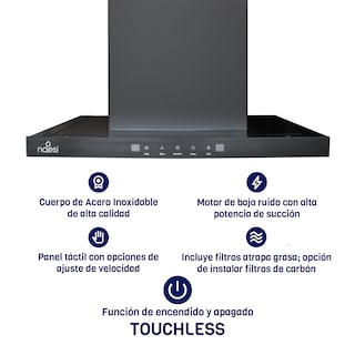 Foto 5 | Combo Campana Extractora De Pared Tipo T 7 cm Con Luz Led + Parrilla De Gas 5 Quemadores En Vidrio Templado Naesi