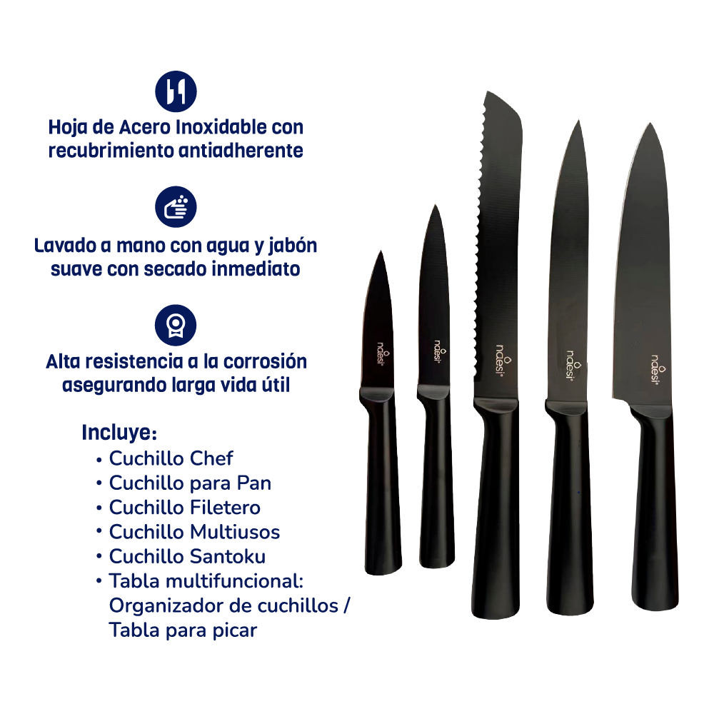 Foto 3 pulgar | Combo Parrillero Pro + Juego De Cuchillos Naesi
