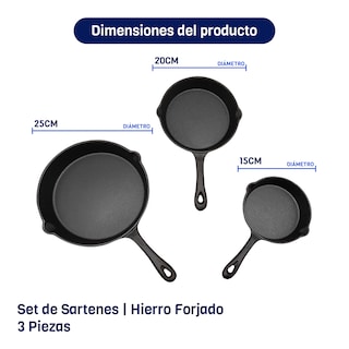 Foto 5 | Combo Set De 3 Sartenes Hierro Forjado + Juego De Cuchillos 6 Piezas Naesi