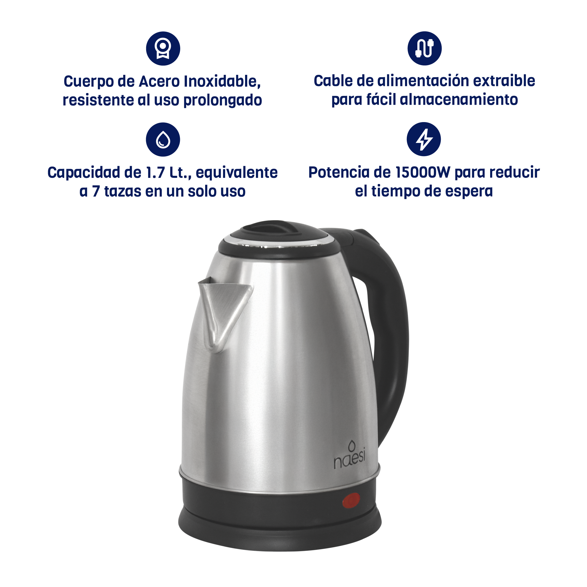 Foto 6 pulgar | Tetera Eléctrica 1.8 Litros Acero Inoxidable + Dispensador De Agua Inteligente Naesi