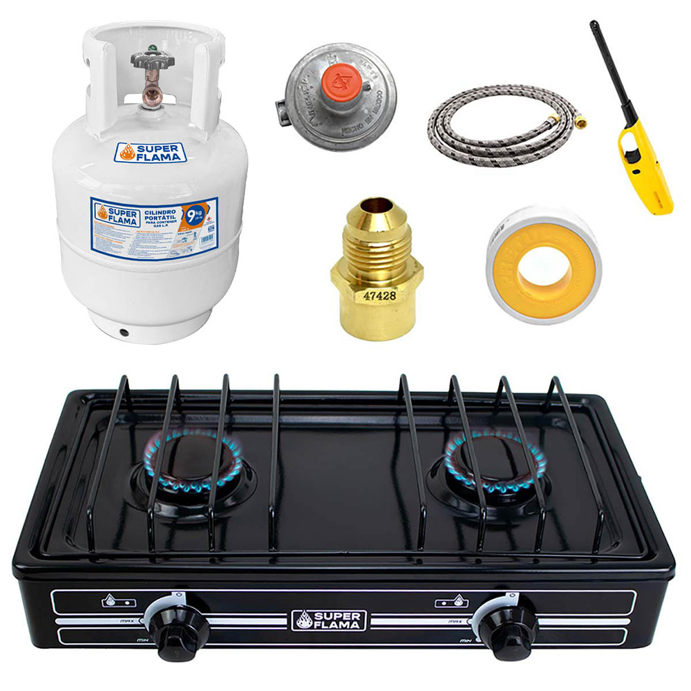 Foto 1 | Combo Super Flama Parrilla De Gas Lp De 2 Quemadores Con Tanque De Gas 10 Kg Y Kit De Instalación