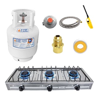 Foto 1 | Combo Super Flama Parrilla De Gas Lp De 3 Quemadores Con Tanque De Gas 10 Kg Y Kit De Instalación