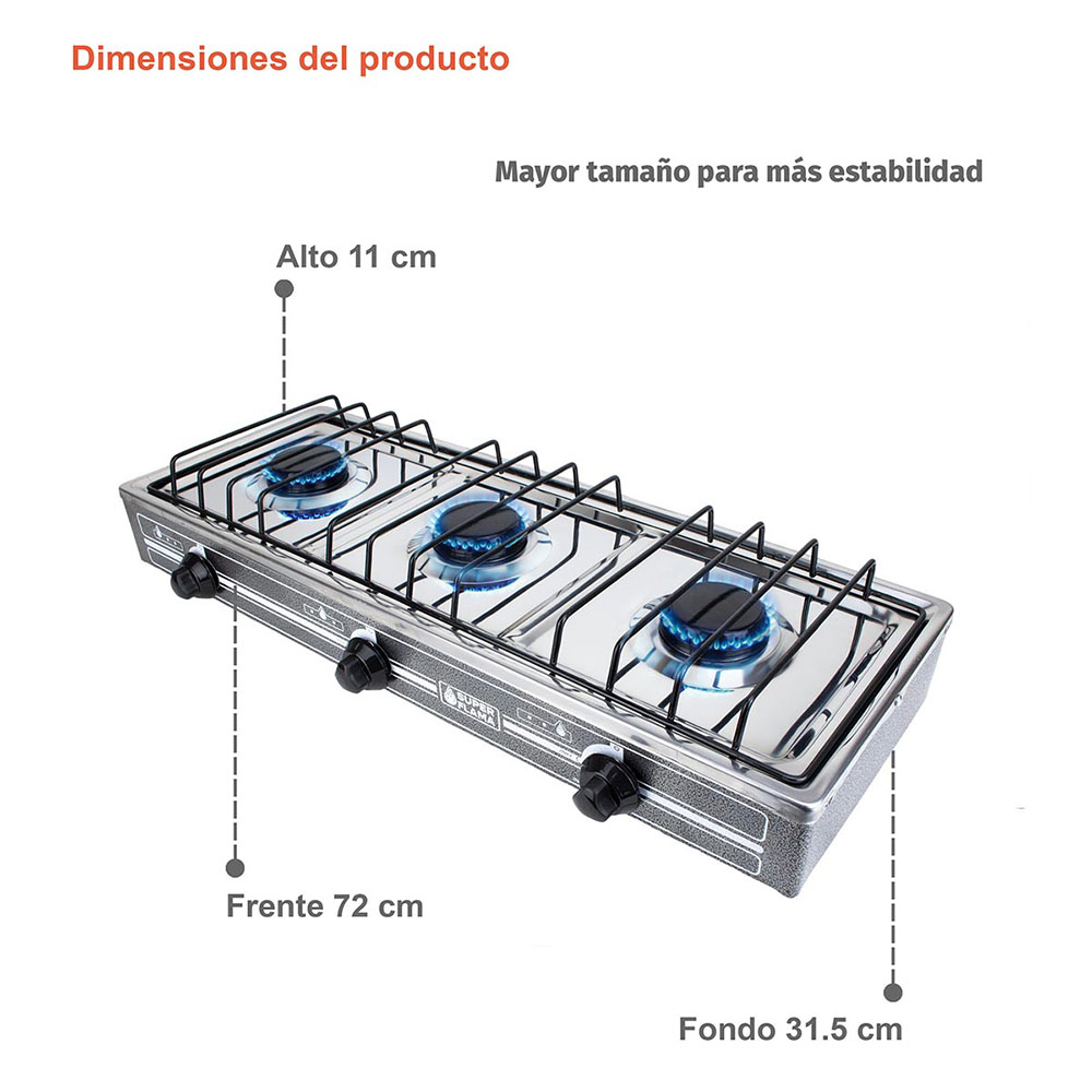 Foto 4 pulgar | Combo Super Flama Parrilla De Gas Lp De 3 Quemadores Con Tanque De Gas 10 Kg Y Kit De Instalación