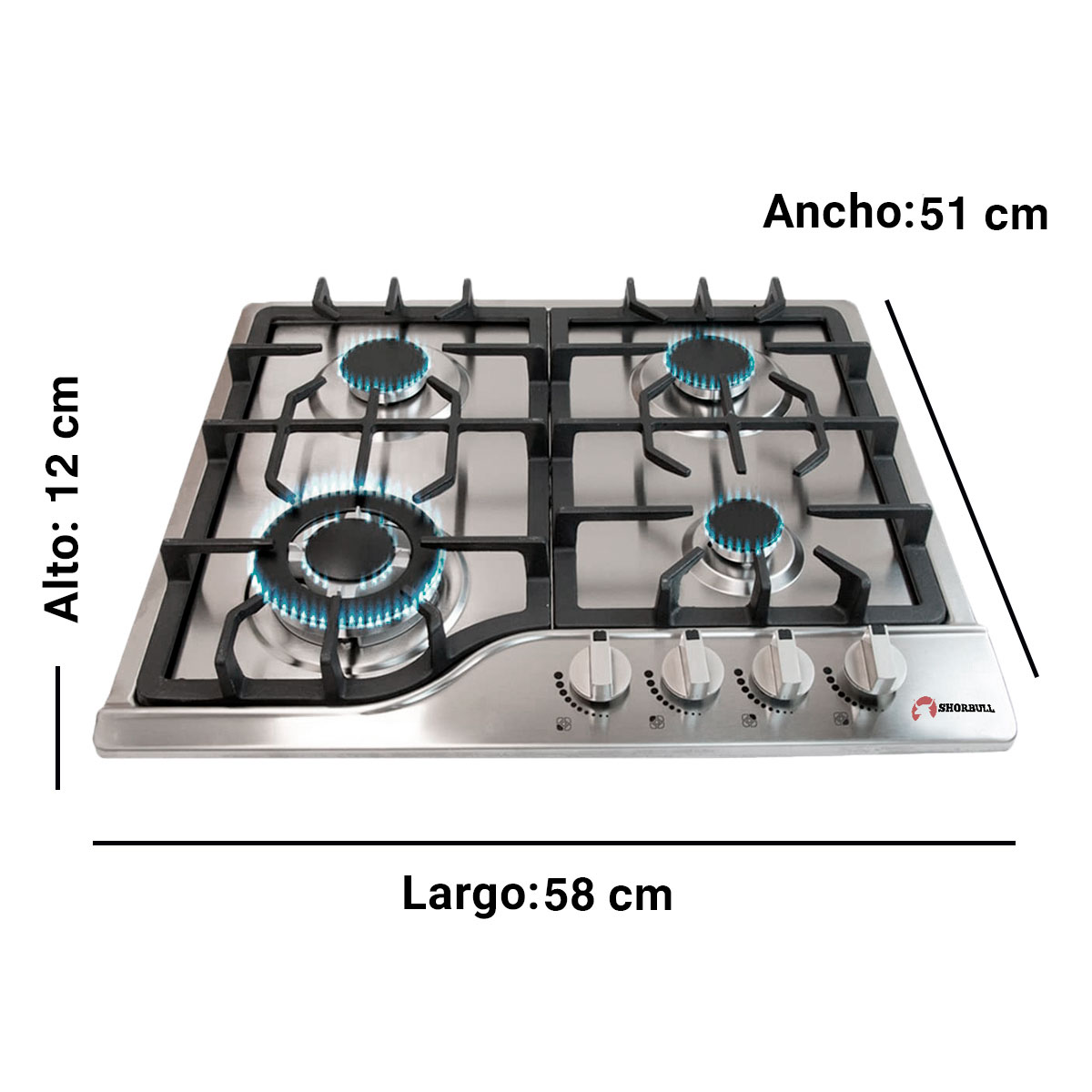 Foto 4 | Estufa Empotrable Shorbull 4 Quemadores de Acero Inoxidable