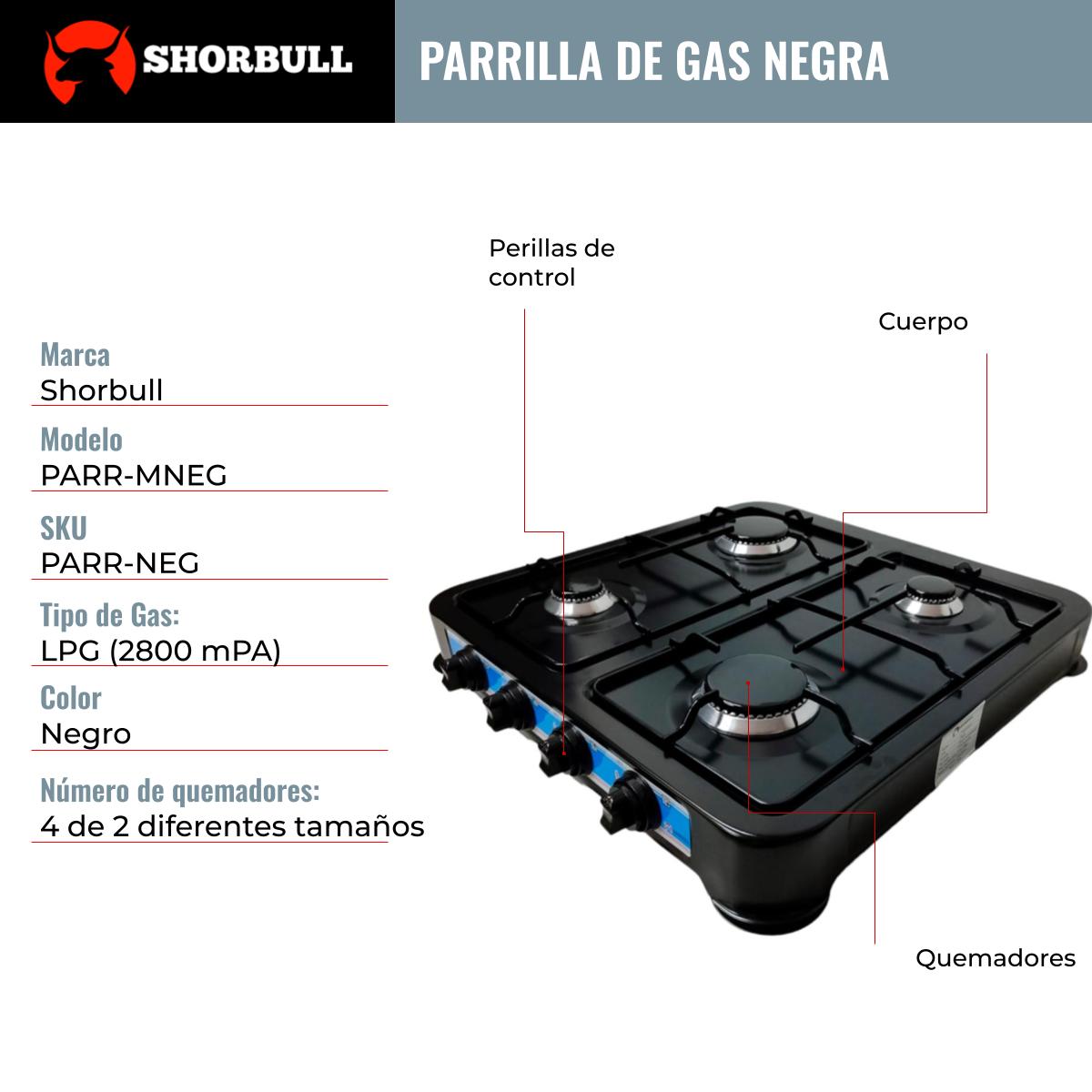 Foto 7 | Parrilla de Mesa Shorbull Gas 4 Quemadores Acero Negra