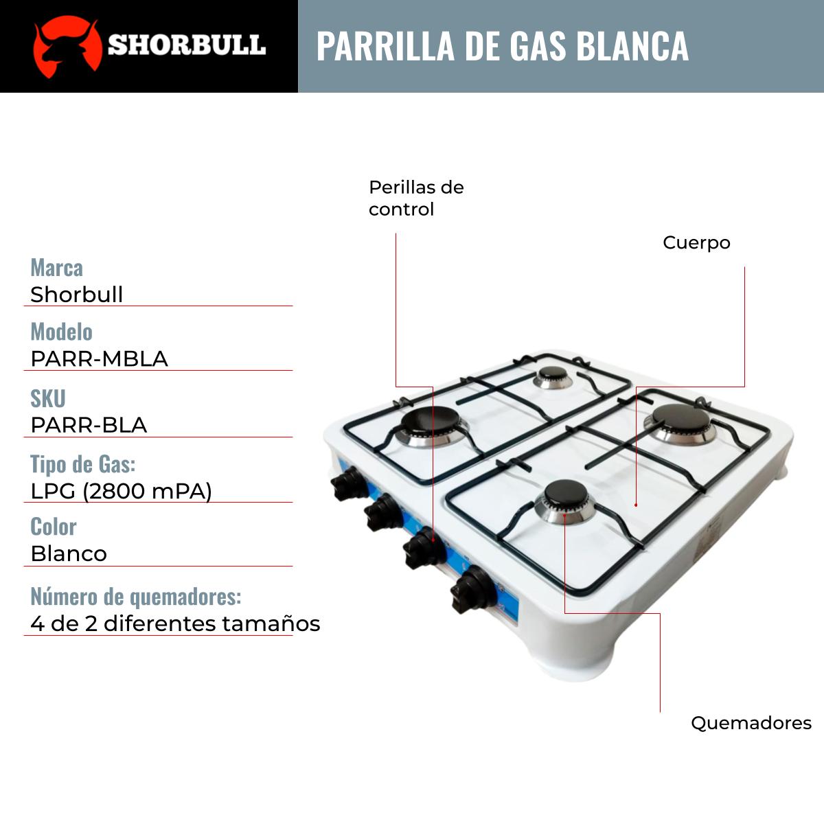 Foto 9 pulgar | Parrilla de Mesa Shorbull Gas 4 Quemadores Acero Blanca