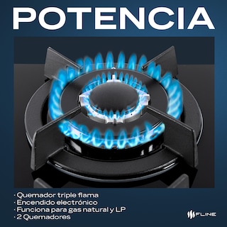 Foto 4 | Parrilla de Gas Empotrable Fline 2 Quemadores Vidrio Templado