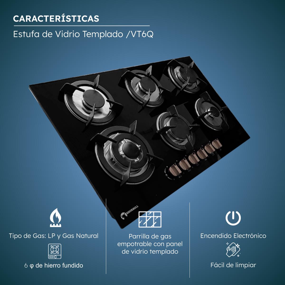 Foto 5 | Estufa Vidrio 6 Quemadores Shorbull  Empotrable