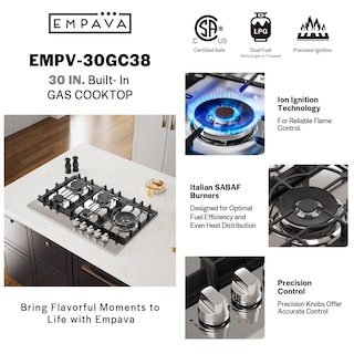 Foto 5 | Estufa A Gas Empava, 30 Cm, 5 Quemadores Sellados Sabaf, Acero Inoxidable - Venta Internacional.