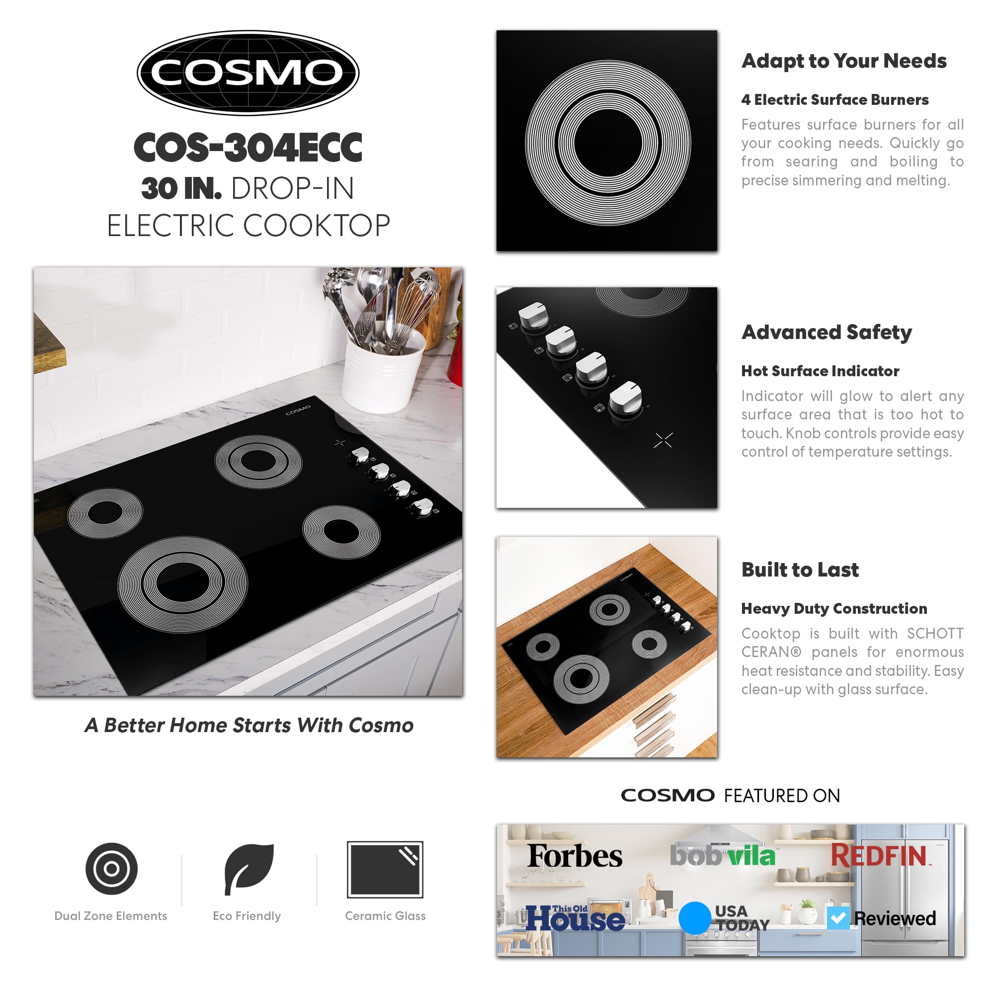 Foto 3 | Estufa Eléctrica De Vidrio Cerámico Cosmo Cos-304ecc 4 Quemadores - Venta Internacional.