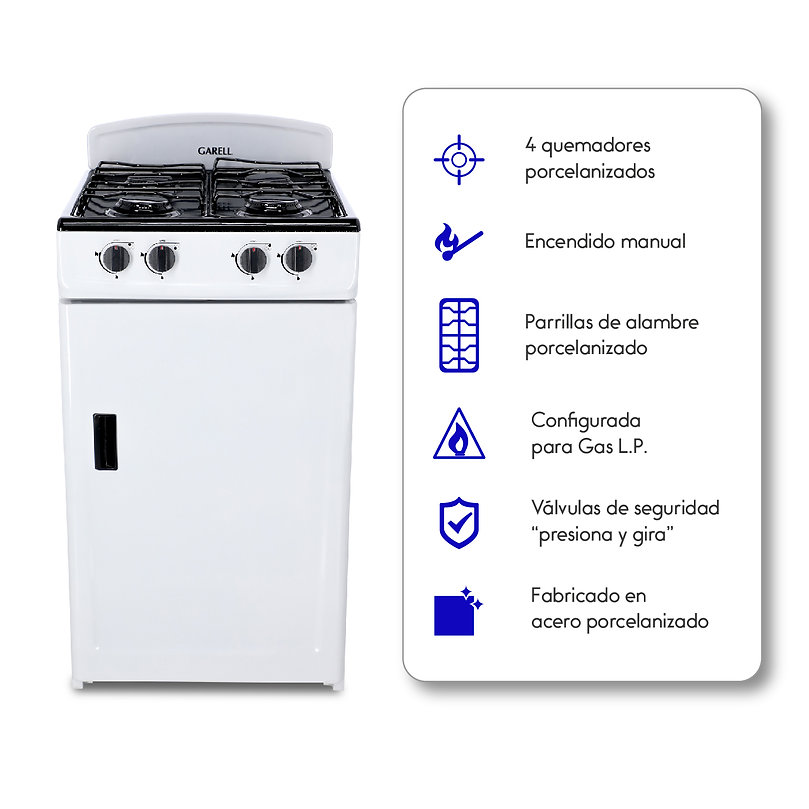 Foto 7 | Estufa de Piso Garell  Pg4q-b  20‘’ con 4 Quemadores color Blanco
