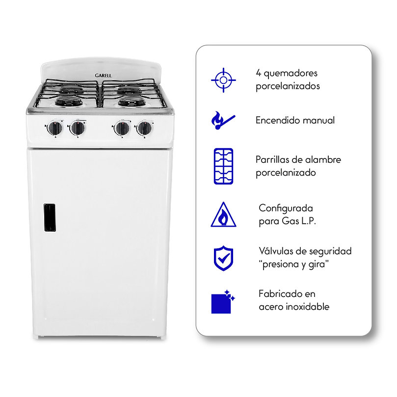 Foto 7 | Estufa de Piso Garell  Pg4q-ig  20‘’ con 4 Quemadores color Blanco