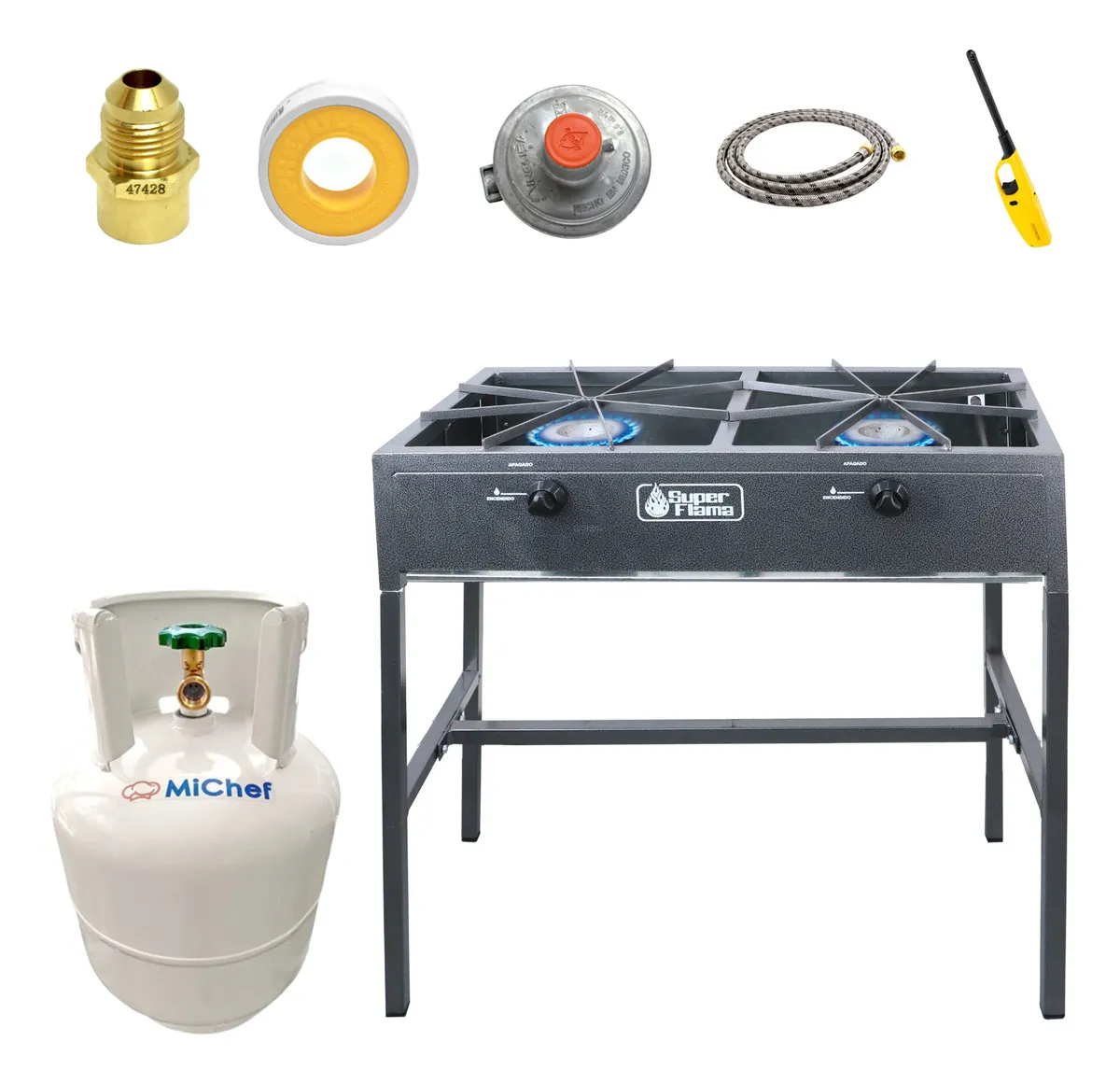 Foto 1 | Combo De Estufon De 2 Quemadores Con Tanque De Gas 10 Kg Y Kit De Instalación