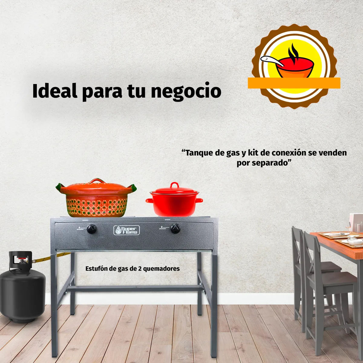 Foto 4 pulgar | Combo De Estufon De 2 Quemadores Con Tanque De Gas 10 Kg Y Kit De Instalación