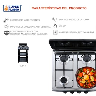 Foto 8 | Parrilla A Gas Elsa 4 Quemadores Con Anaquel Y Cubierta De Acero Inoxidable