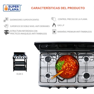 Foto 8 | Parrilla A Gas Elsa 5 Quemadores Con Anaquel Y Cubierta De Acero Inoxidable