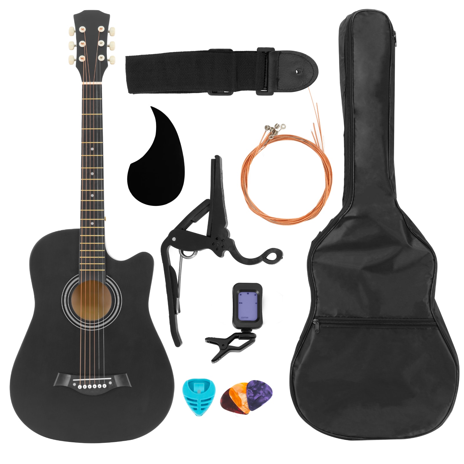 Guitarra Acústica Zonar Gta-ngr Negra con Accesorios $1,499