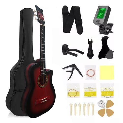 Foto 1 | Ocelotl Guitarra Acústica 41” Con Accesorios Ideal Para Principiantes Y Profesionales - Rojo