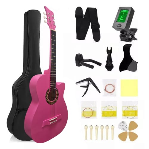 Ocelotl Guitarra Acústica 41” Diseño Ergonómico, Gran Resonancia, Accesorios Completos - Rosa