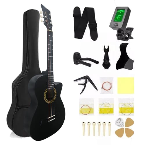 Ocelotl Guitarra Acústica 41” Con Accesorios Ideal Para Principiantes Y Profesionales - Negro