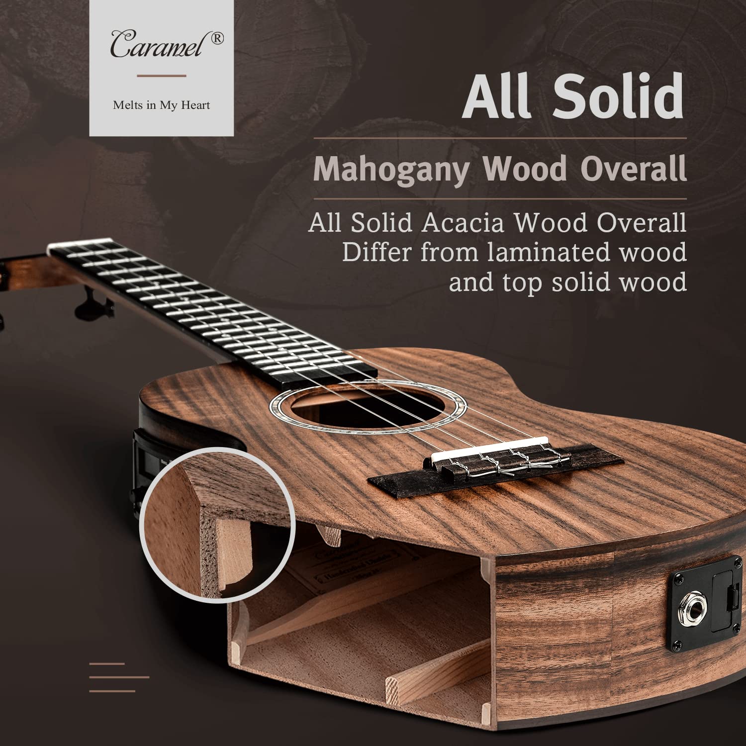 Foto 5 pulgar | Ukelele Caramel Ct204 Tenor, 26 Pulgadas, Totalmente De Madera Maciza De Acacia - Venta Internacional.