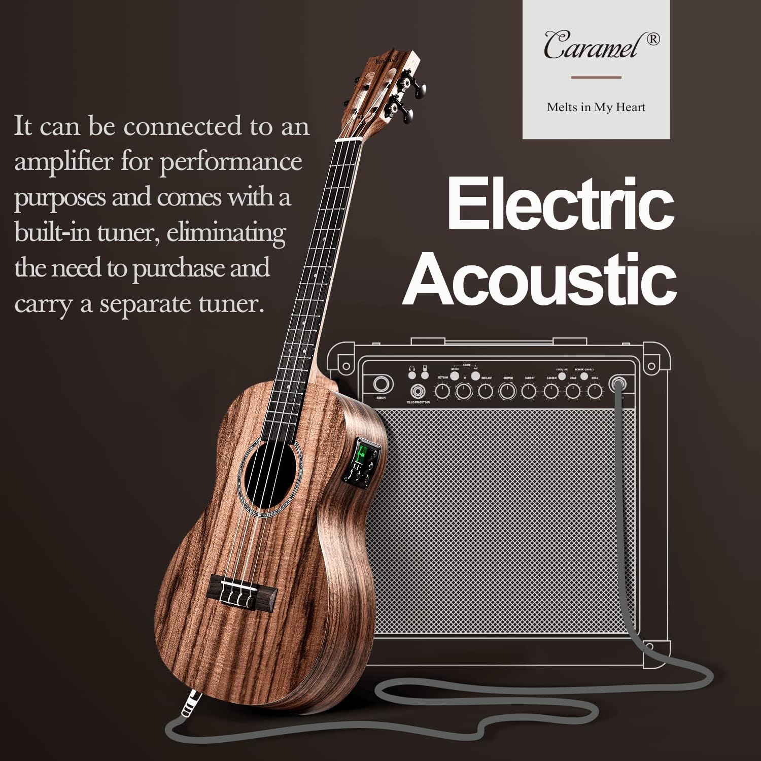 Foto 2 | Ukelele Caramel Blm27 Acacia Barítono Acústico Y Eléctrico Lh - Venta Internacional.