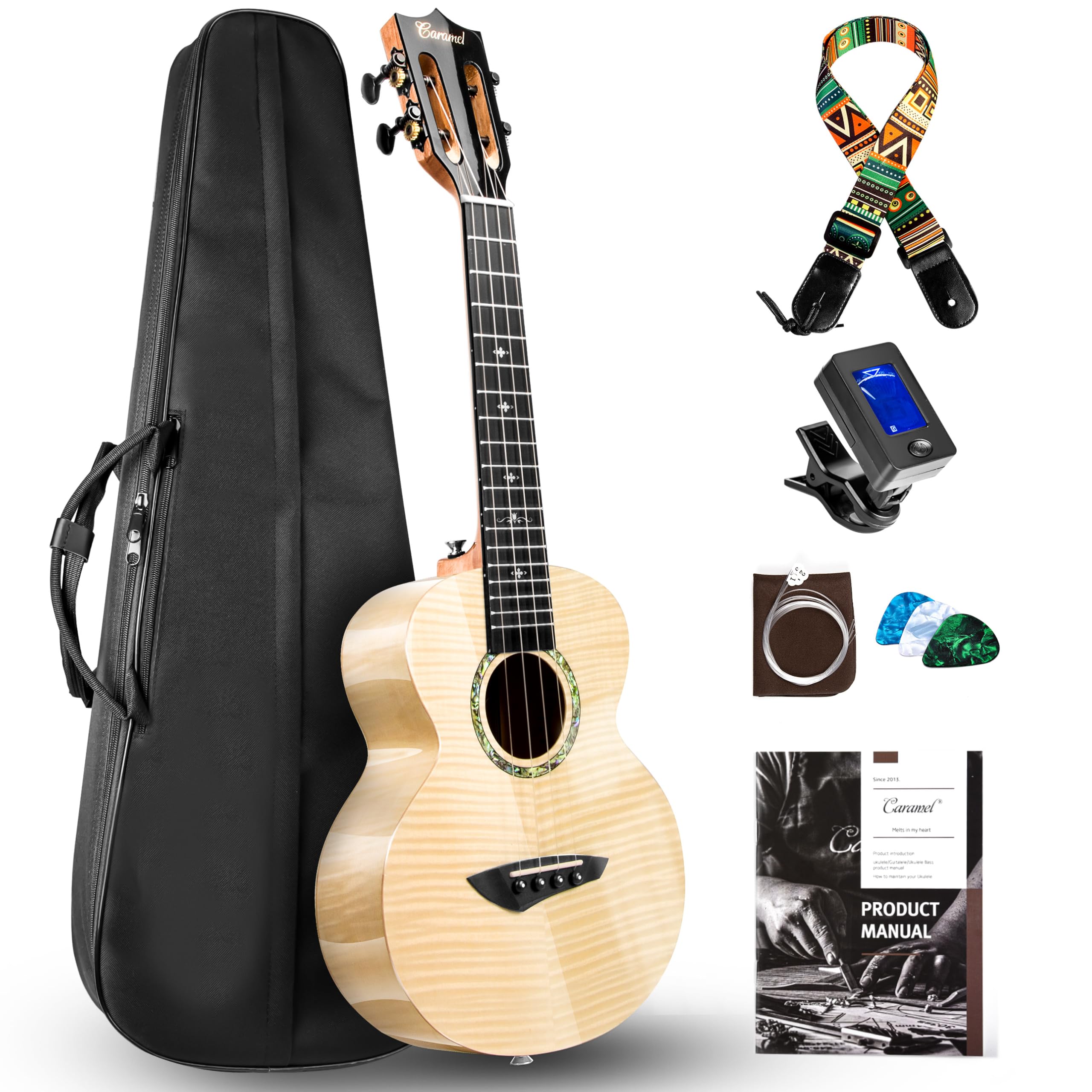 Ukelele De Concierto Caramel Cag64, Color Blanco Brillante, Arce Rizado - Venta Internacional.