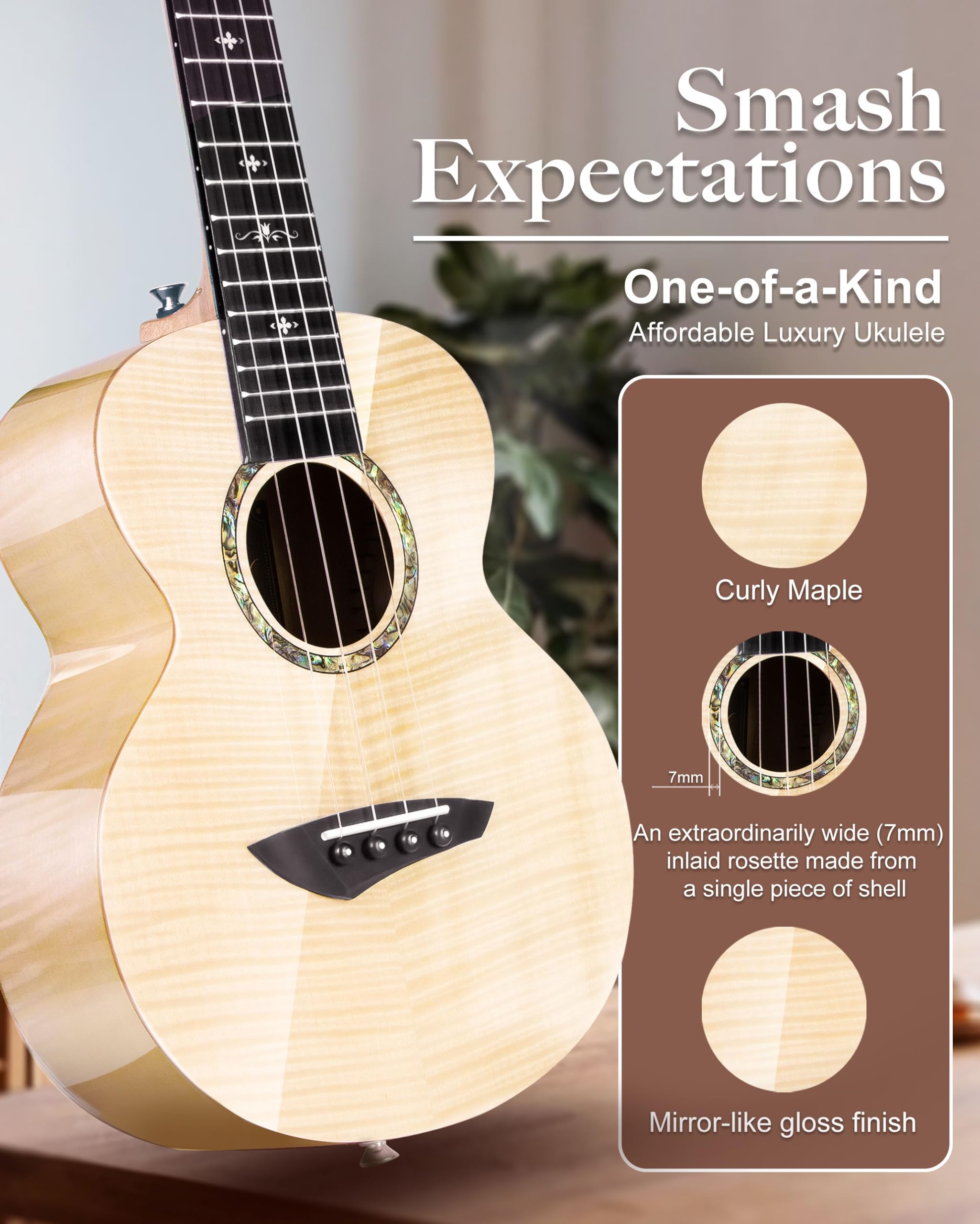 Foto 2 | Ukelele De Concierto Caramel Cag64, Color Blanco Brillante, Arce Rizado - Venta Internacional.