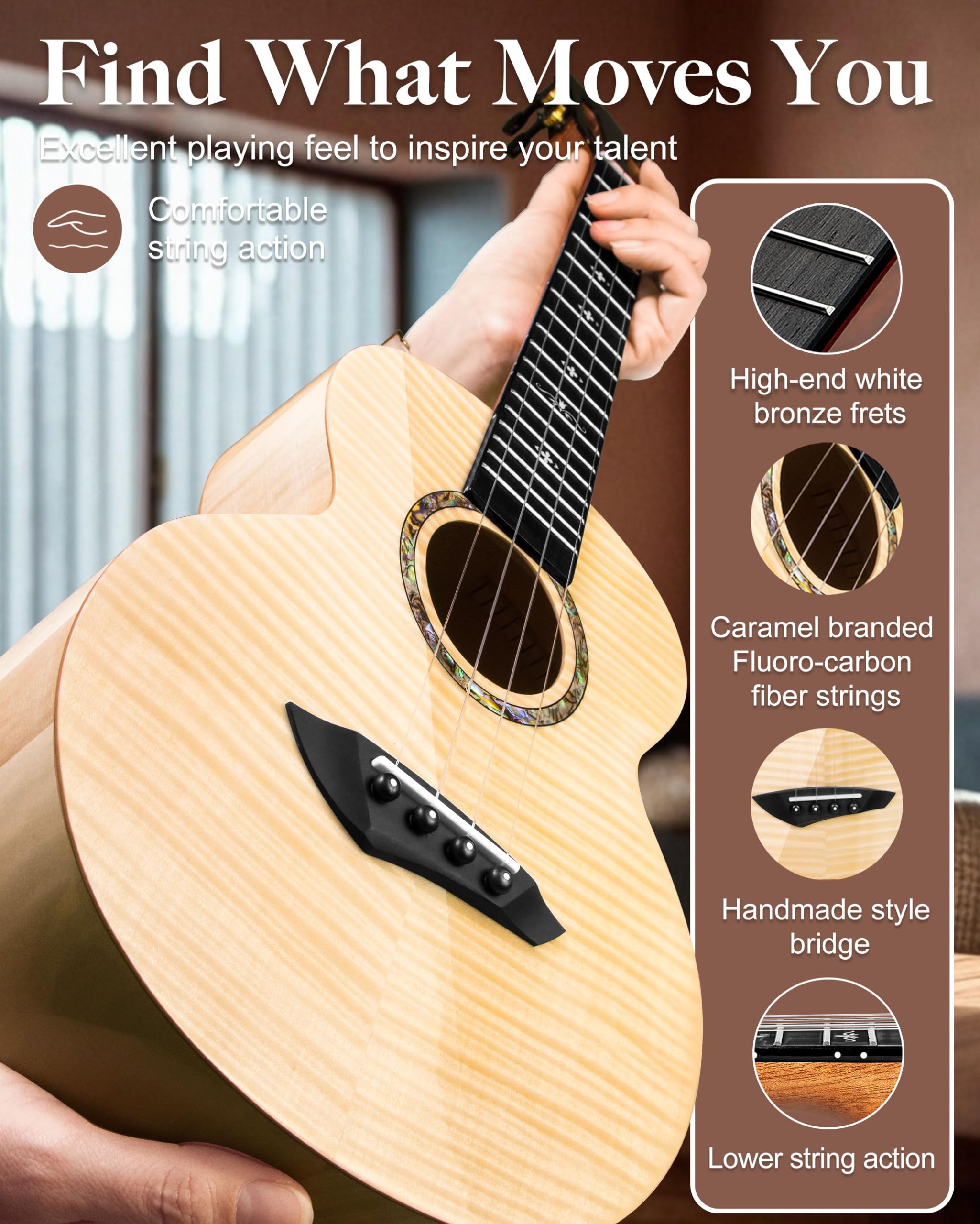 Foto 4 | Ukelele De Concierto Caramel Cag64, Color Blanco Brillante, Arce Rizado - Venta Internacional.