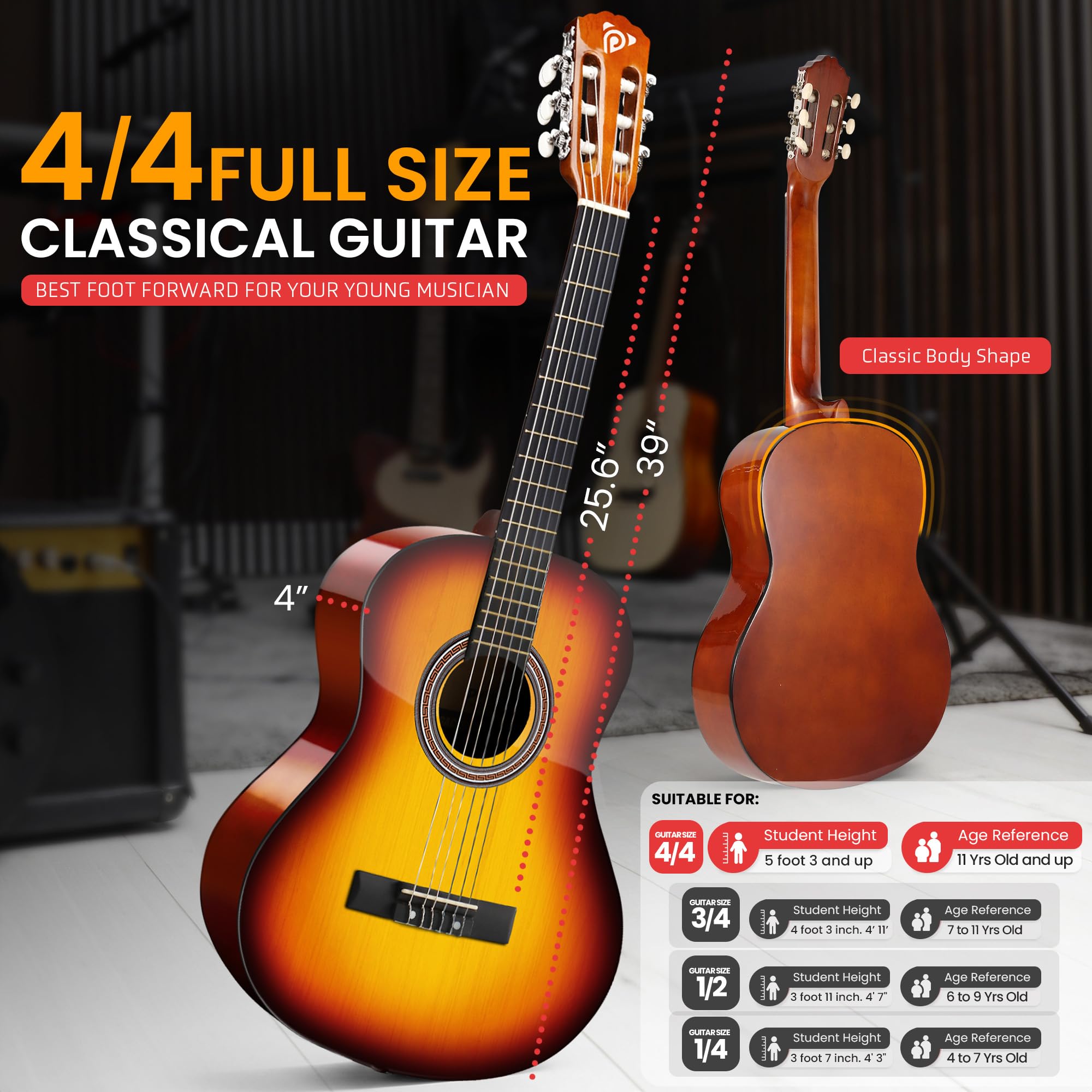 Foto 3 | Guitarra Acústica Pyle Beginner 4/4 De Tamaño Completo Para Adultos 39 - Venta Internacional.