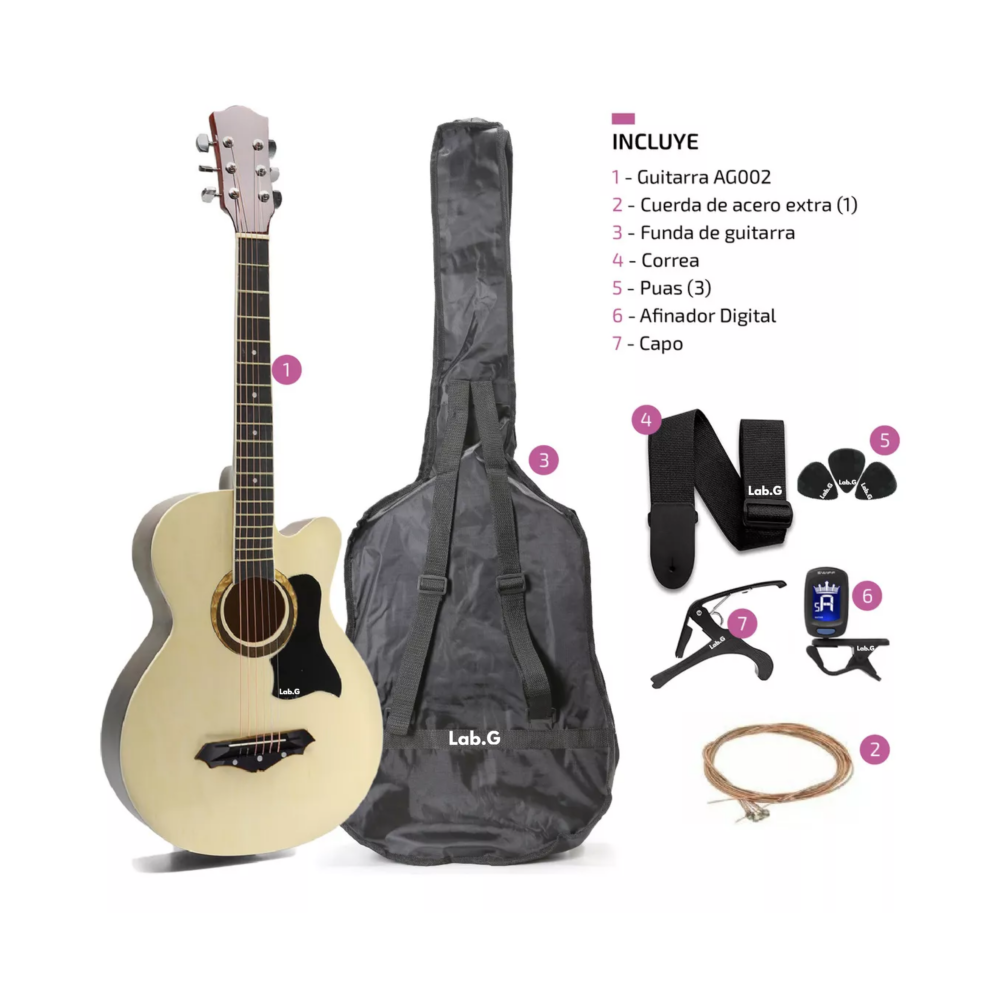 Foto 4 | Guitarra Acústica  Lab.g Con Accesorios Para Diestros Natural Brillante