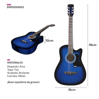 Foto 3 | Guitarra Acústica Belug Con Accesorios Para Diestros Azul Arce Brillante