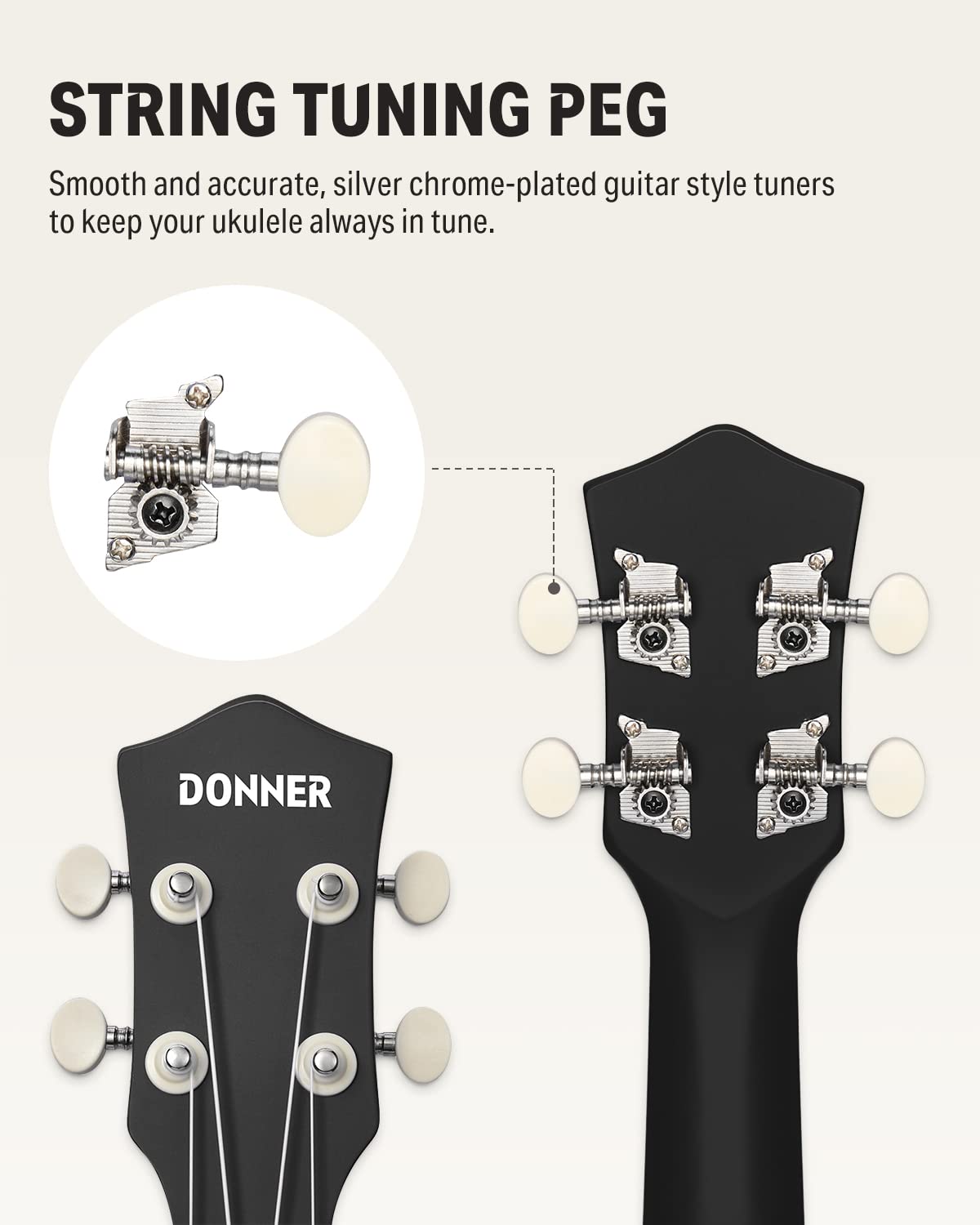 Foto 6 | Afinador Para Ukelele Donner Soprano, 21 Pulgadas, Mate, Con Correa De Bolsa, Negro - Venta Internacional.
