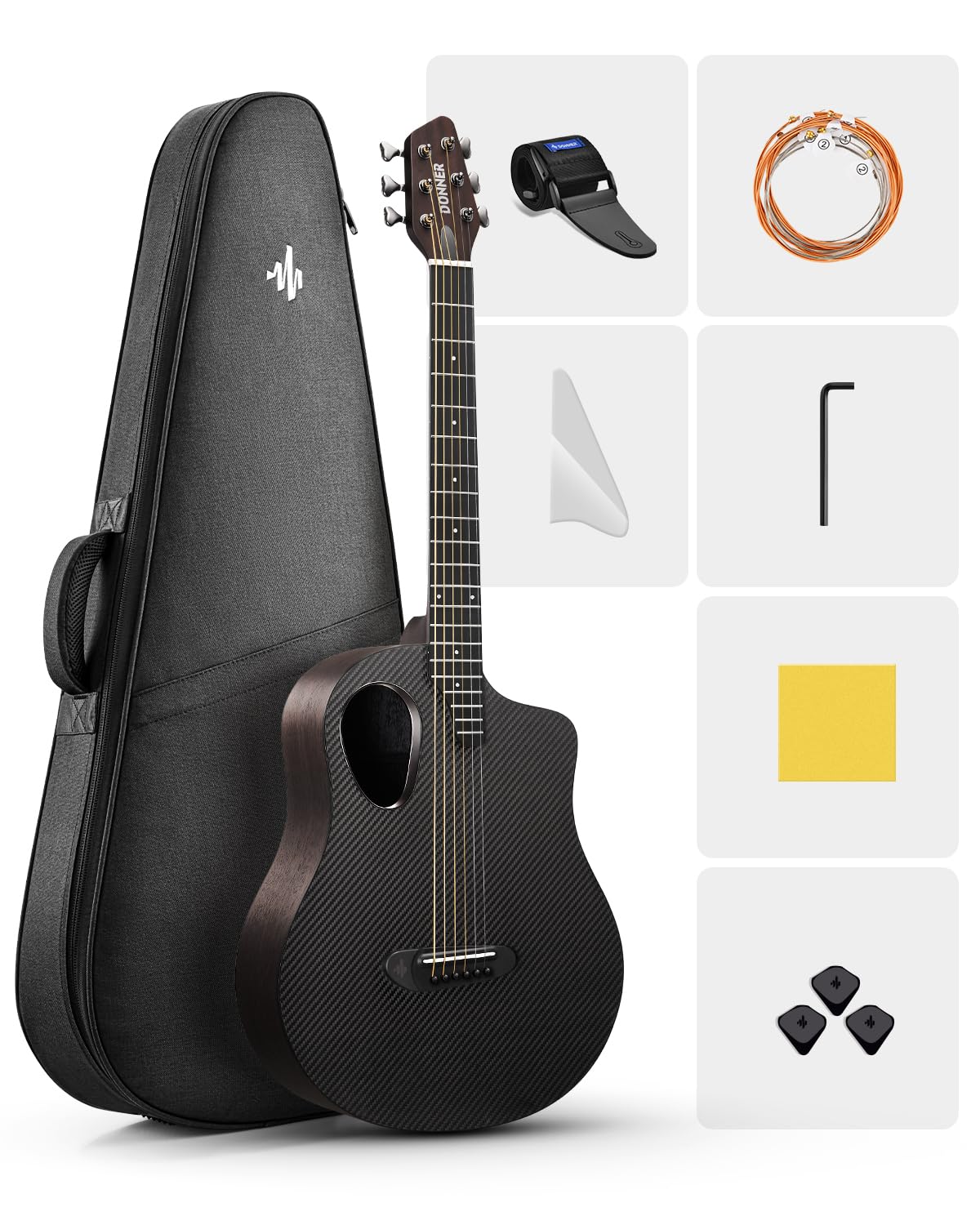 Foto 2 pulgar | Guitarra Acústica Donner 38 Carbon X Wood Con Funda Y Accesorios - Venta Internacional.