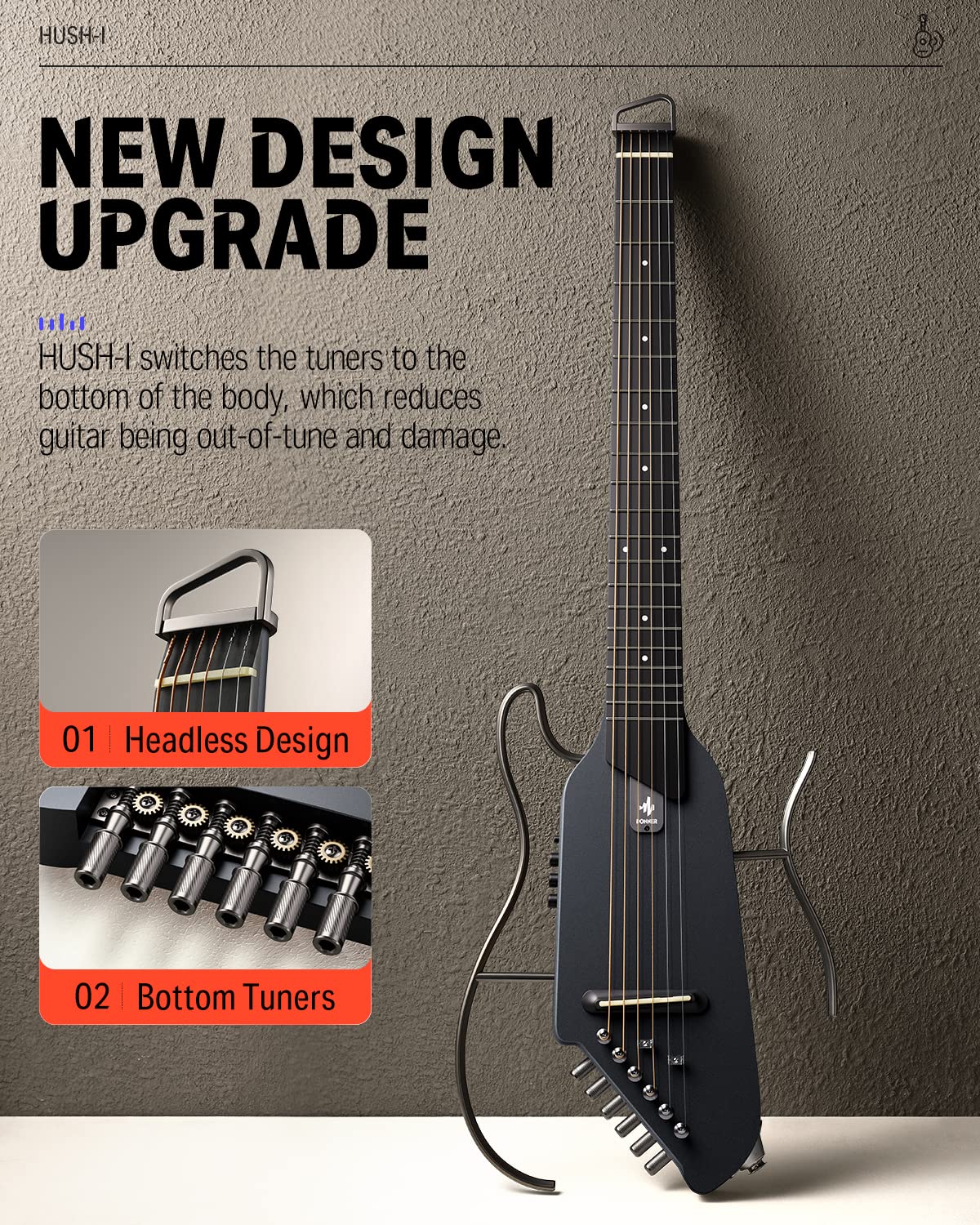 Foto 3 pulgar | Guitarra Eléctrica Acústica Sin Cabeza Donner Hush I Con Funda - Venta Internacional.