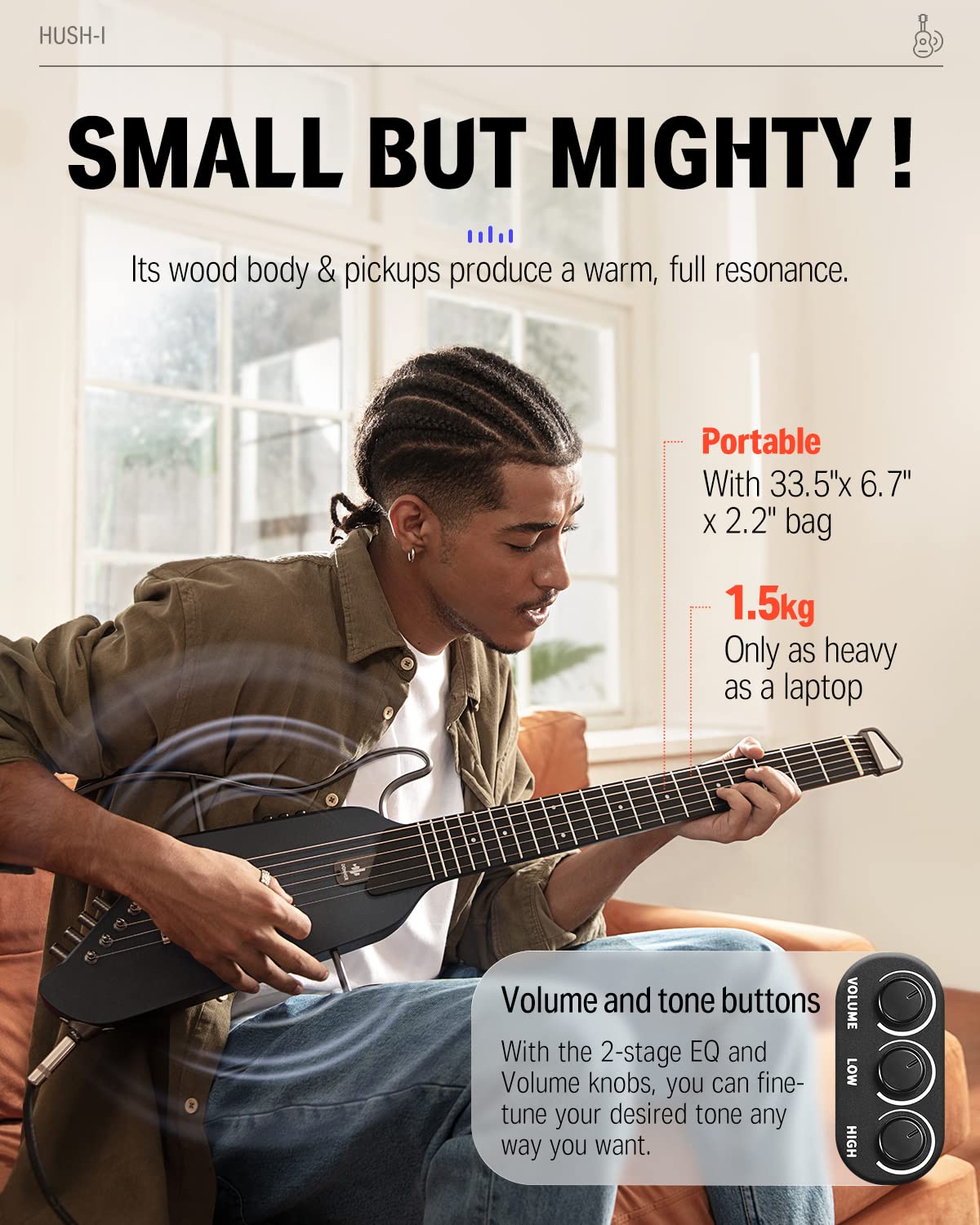Foto 6 pulgar | Guitarra Eléctrica Acústica Sin Cabeza Donner Hush I Con Funda - Venta Internacional.