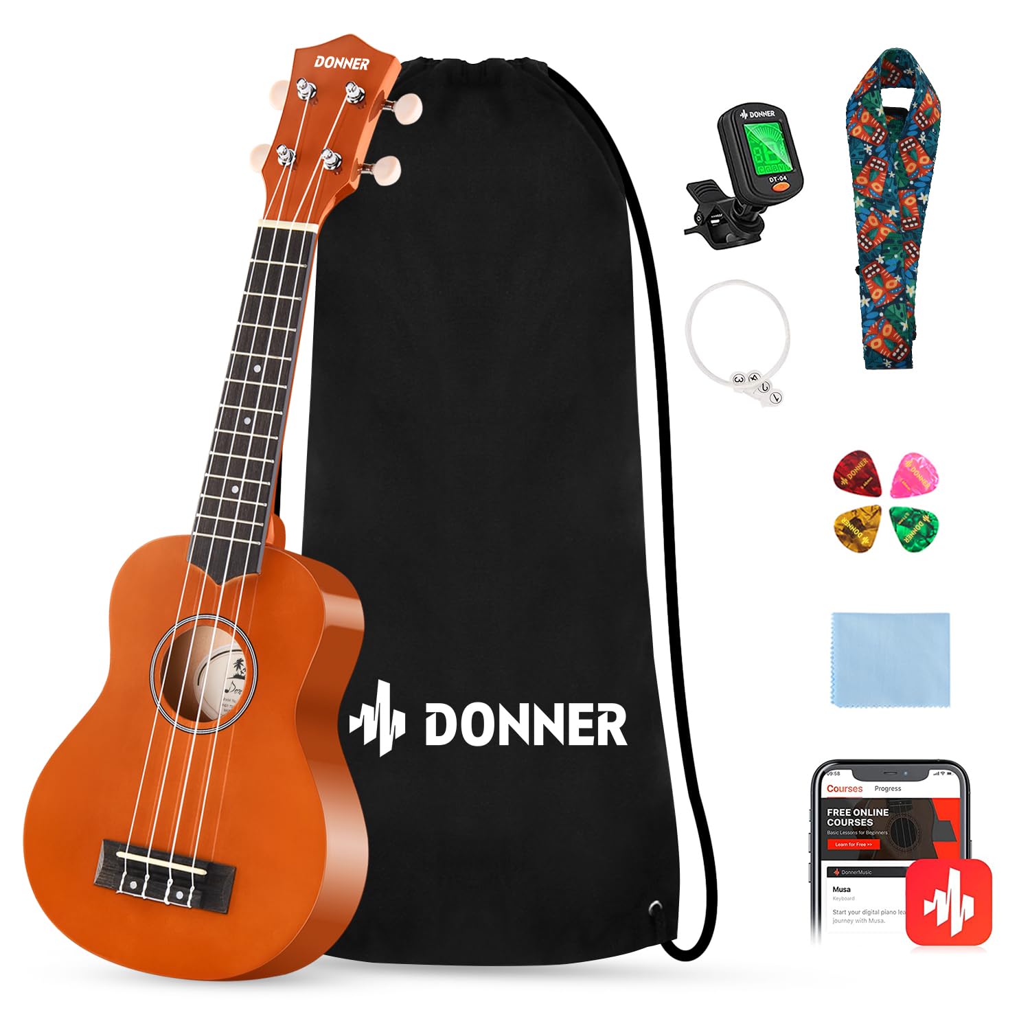 Foto 2 pulgar | Ukelele Donner Soprano De 21 Pulgadas Para Principiantes, Paquete Para Principiantes, Color Naranja - Venta Internacio