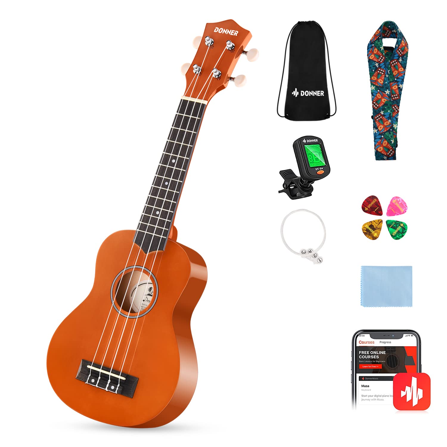 Foto 8 pulgar | Ukelele Donner Soprano De 21 Pulgadas Para Principiantes, Paquete Para Principiantes, Color Naranja - Venta Internacio