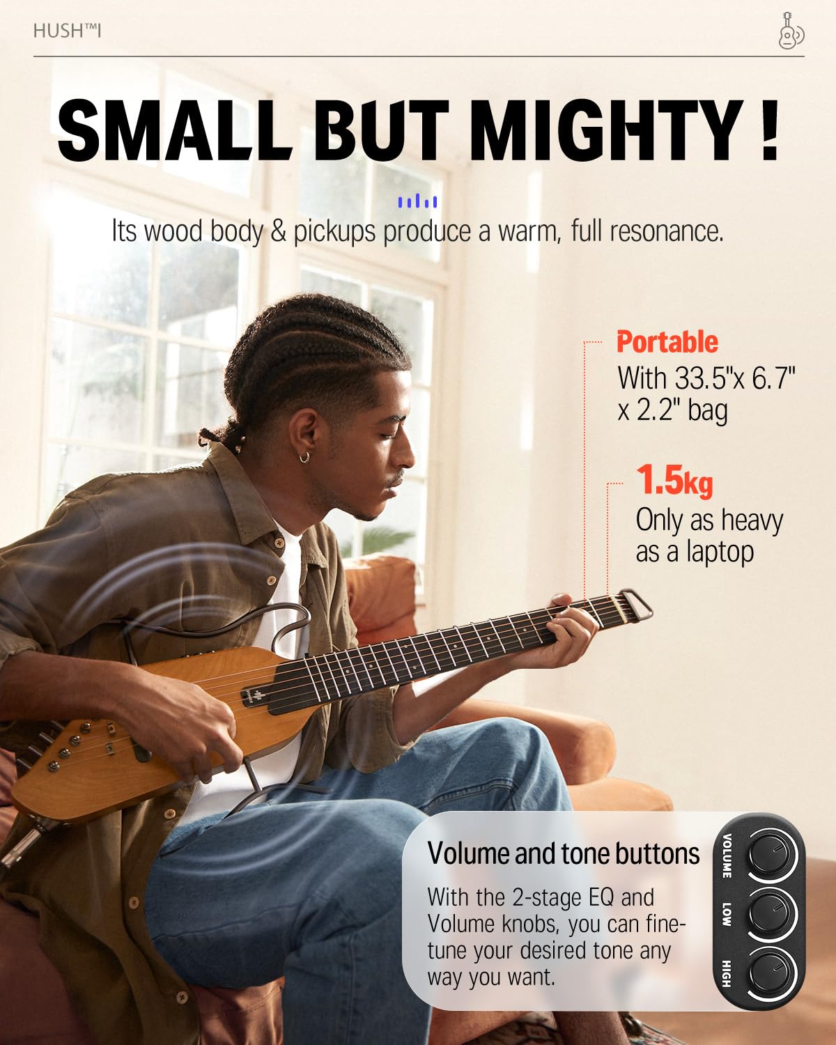 Foto 5 pulgar | Guitarra Eléctrica Acústica Sin Cabeza Donner Hush I Con Funda - Venta Internacional.