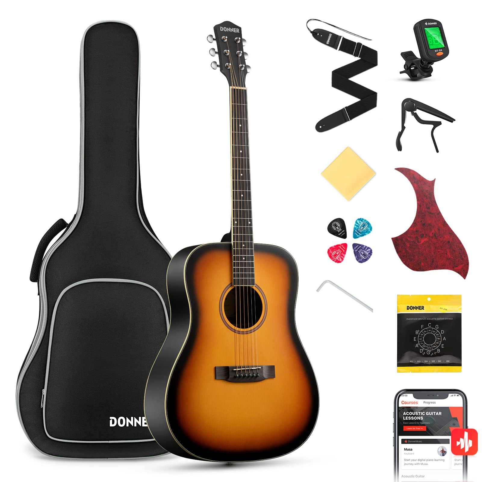 Foto 1 | Guitarra Acústica Donner Dag-1s/dad-160s Sunburst De Tamaño Completo - Venta Internacional.