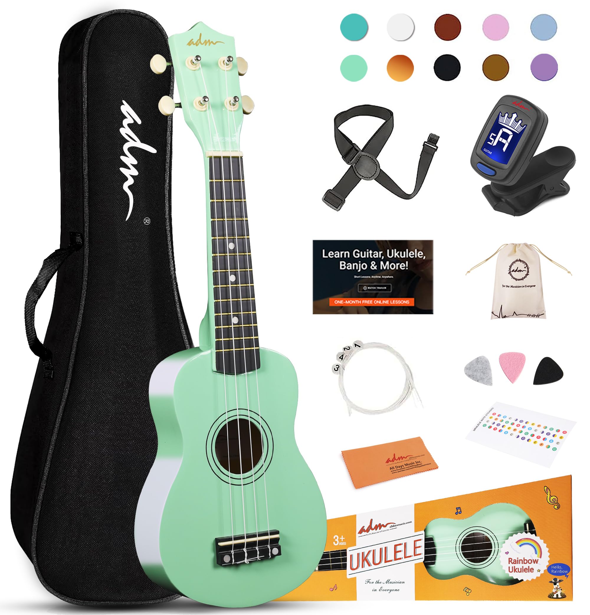Foto 2 pulgar | Ukelele Adm Hawaiian Wood Soprano 21 Con Bolsa Para Clases, Color Cian - Venta Internacional.