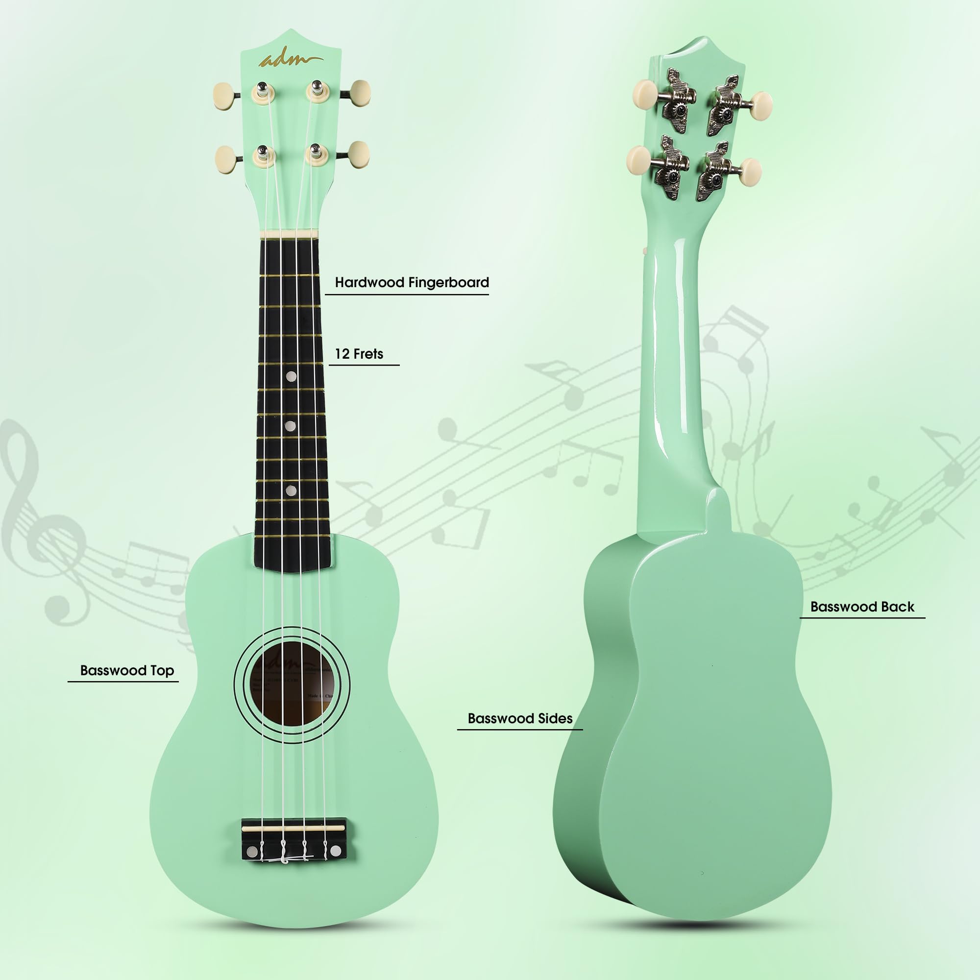 Foto 4 pulgar | Ukelele Adm Hawaiian Wood Soprano 21 Con Bolsa Para Clases, Color Cian - Venta Internacional.