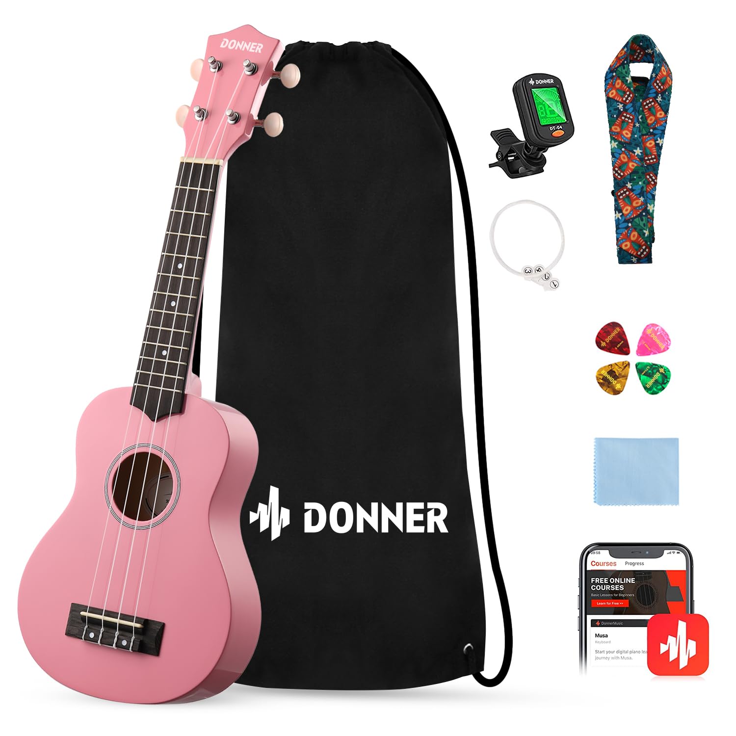 Foto 2 pulgar | Ukelele Soprano Donner Para Principiantes, 21 Pulgadas, Rosa, Con Paquete - Venta Internacional.