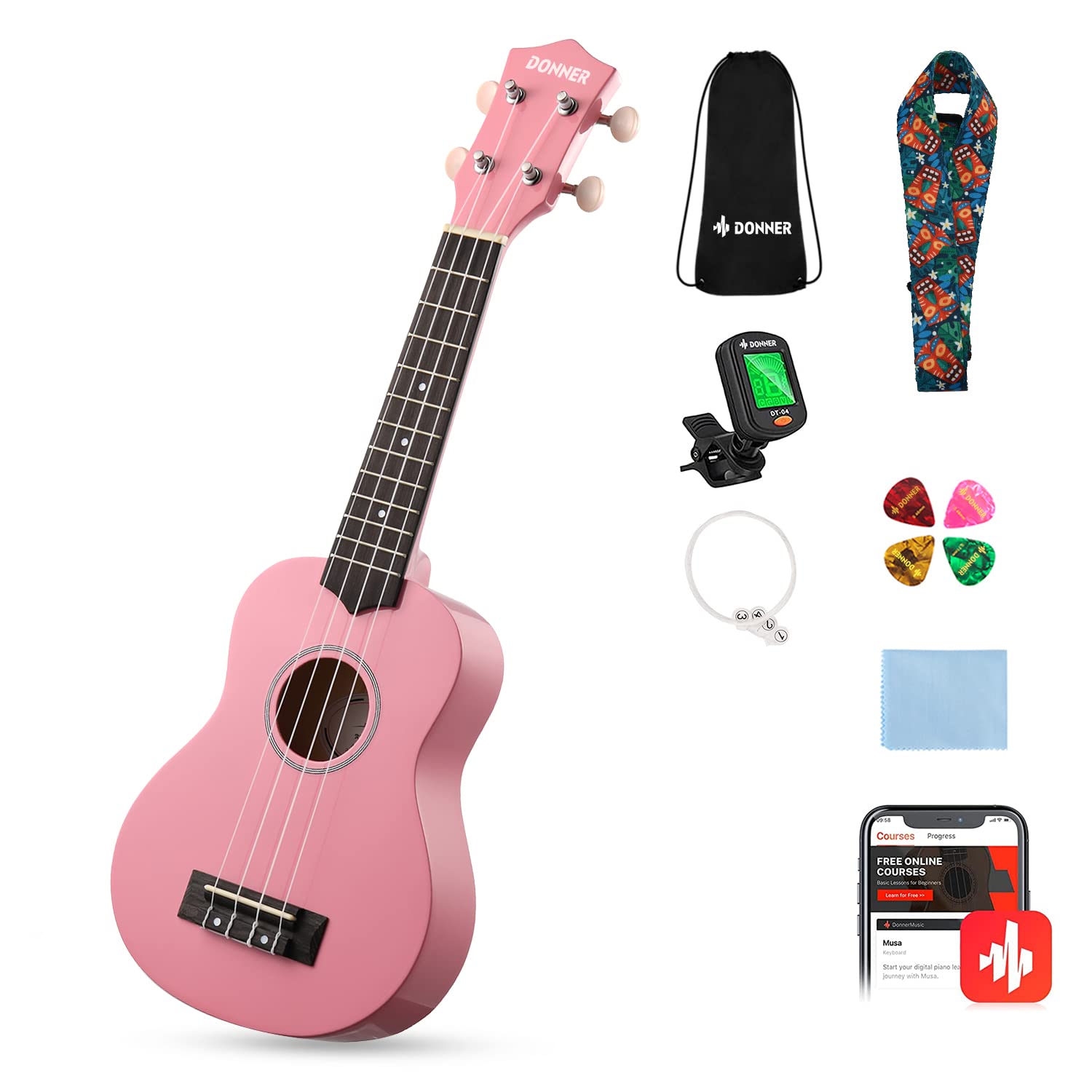 Foto 8 pulgar | Ukelele Soprano Donner Para Principiantes, 21 Pulgadas, Rosa, Con Paquete - Venta Internacional.