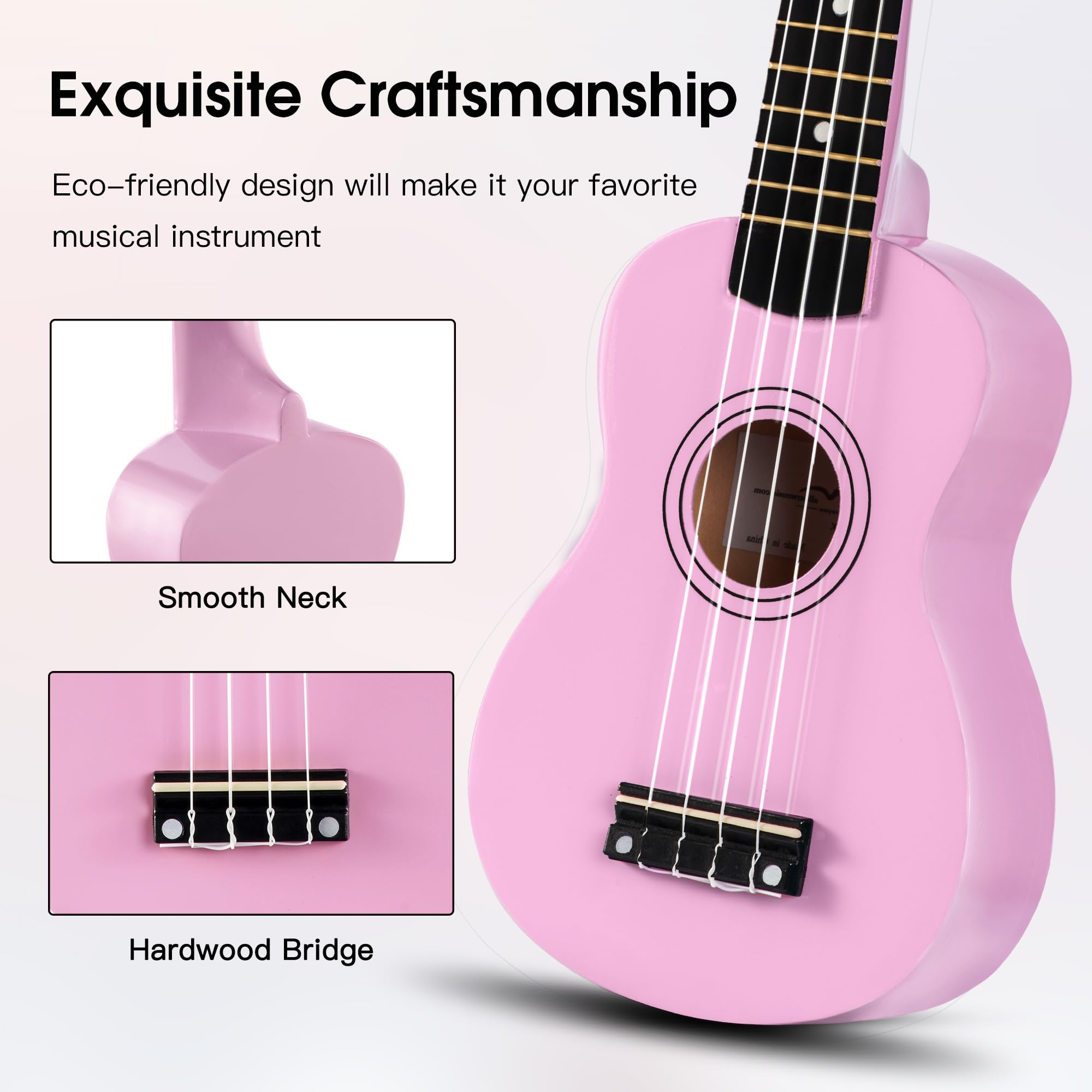Foto 5 pulgar | Ukelele Adm Hawaiian Wood Soprano De 21 Pulgadas Con Kit Rosa - Venta Internacional.